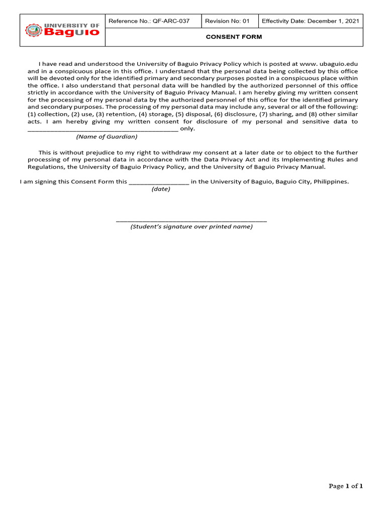 QF ARC 037 Consent Form | PDF