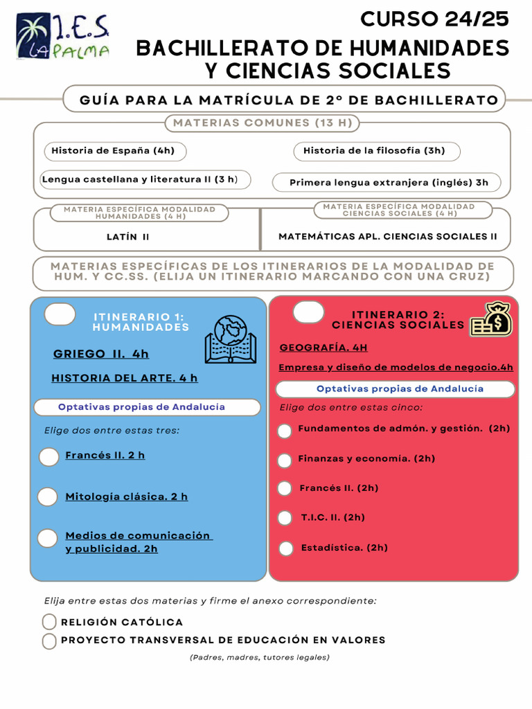 Guía para Matricularse en 2º BAC de Hum y CC - SS | PDF