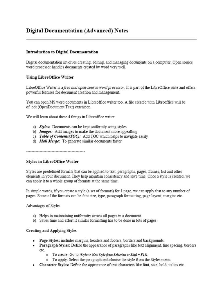 Digital documentation advanced notes pdf computing software