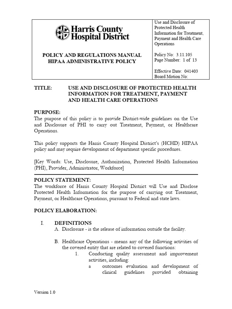 PHI Use and Disclosure Policy Guide | PDF | Health Insurance ...