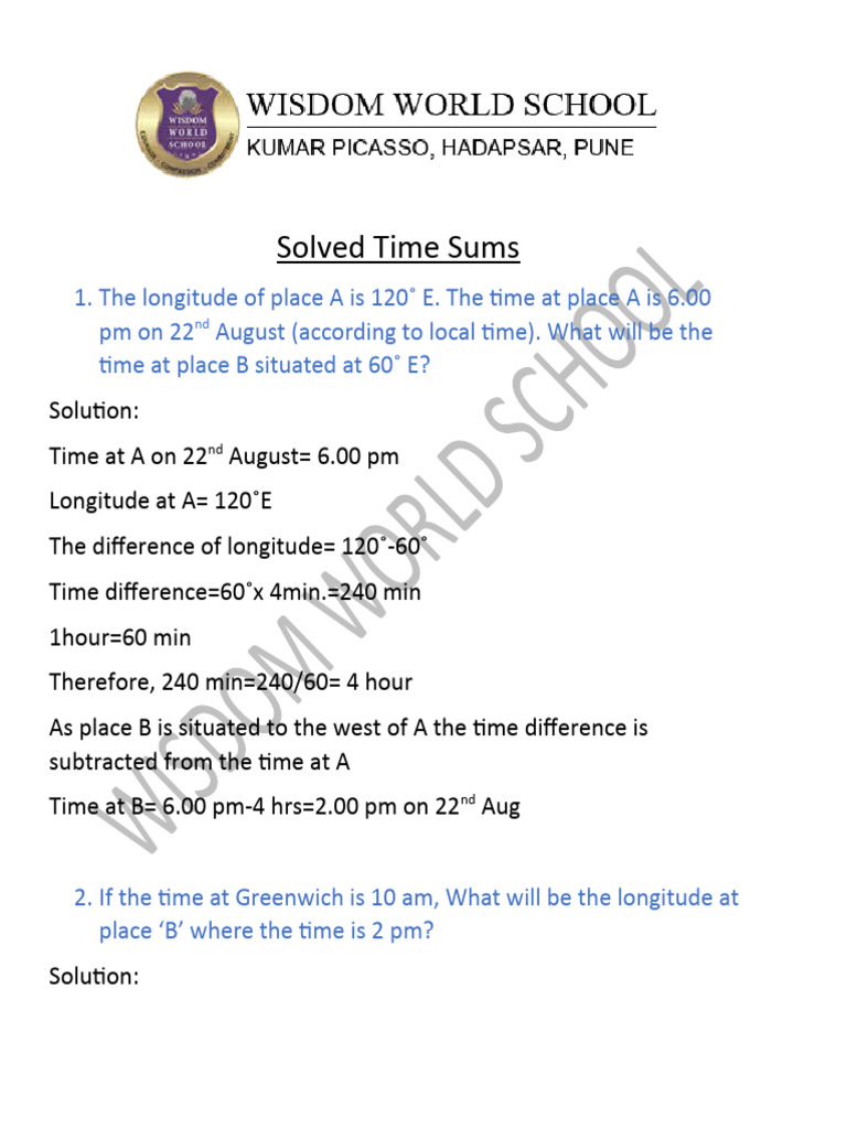 Time Zone Calculations and Longitudes | PDF