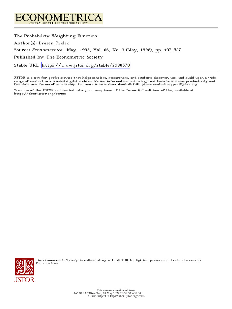 Prelec's Probability Weighting Function | PDF | Function (Mathematics ...