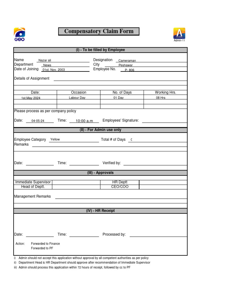 Employee Compensatory Claim Process | PDF