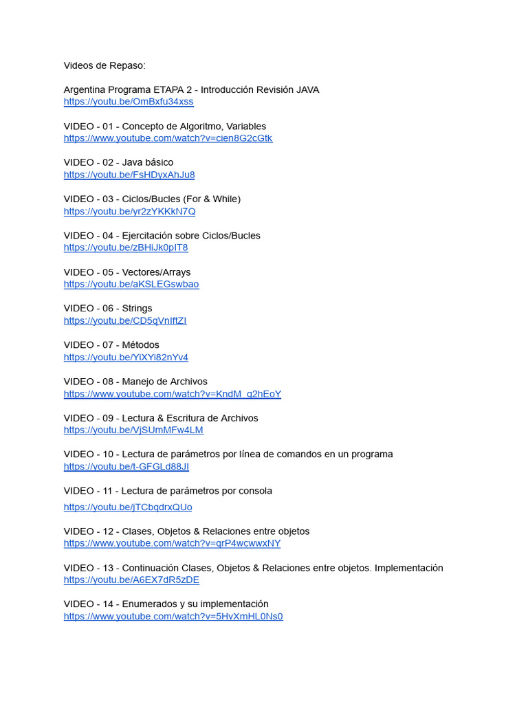 Curso Completo Java: Videos y Recursos | PDF | Java (lenguaje de ...