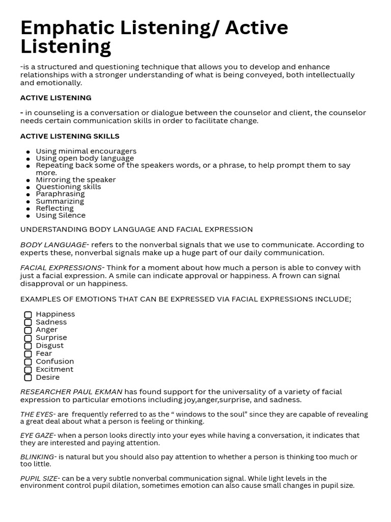 Mastering Active Listening Skills | PDF | Body Language | Facial Expression