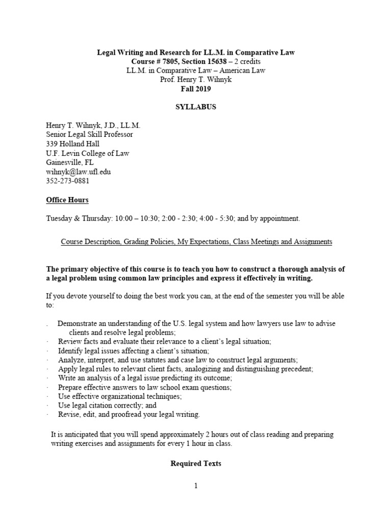 Legal Writing Course Syllabus for LL.M. | PDF | Plagiarism | Burglary