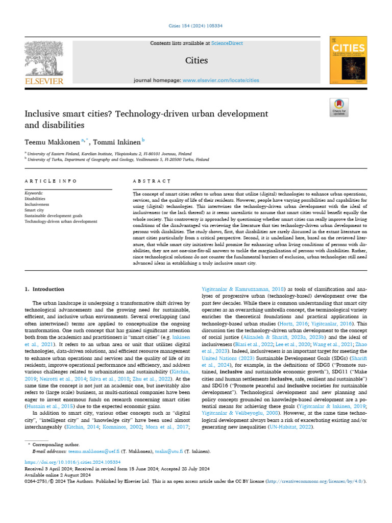 Inclusive Smart Cities and Disabilities | PDF | Disability | Efficient ...