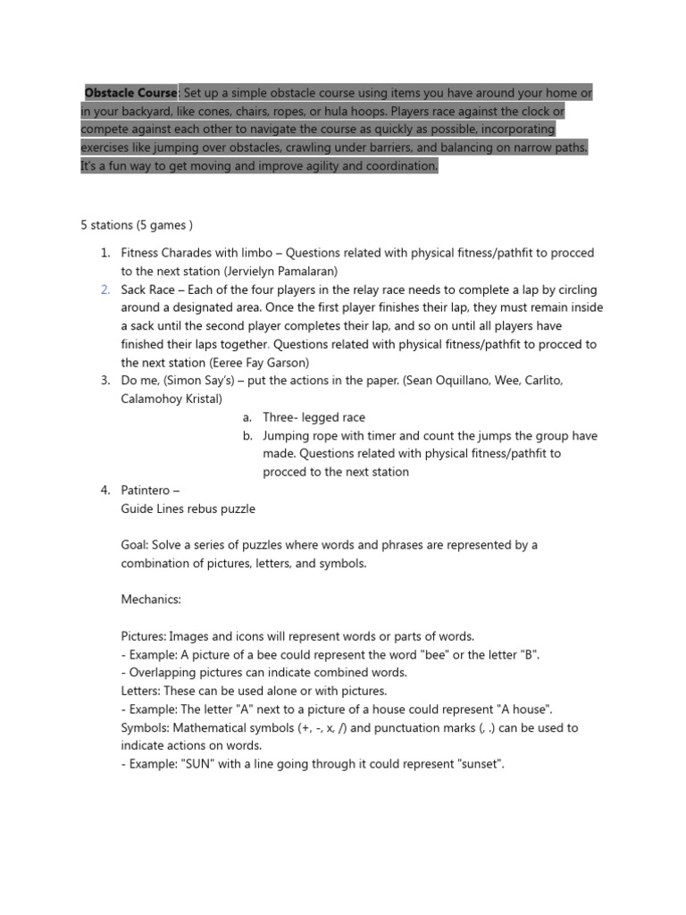 Obstacle Course For Pathfit | PDF