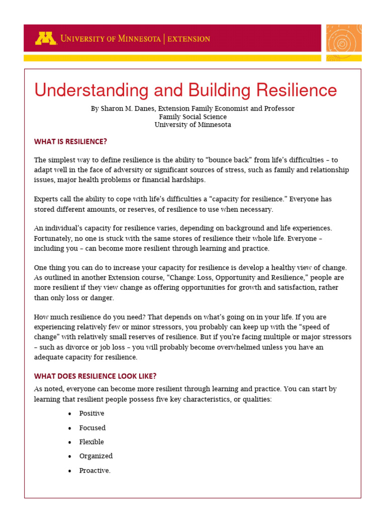 Understanding and Building Resilience FINAL | PDF | Psychological ...