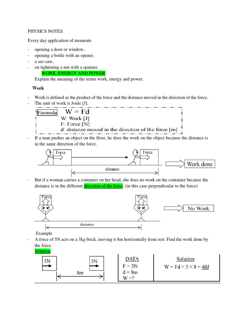 PHYSICS NOTES On Work and Energy | PDF