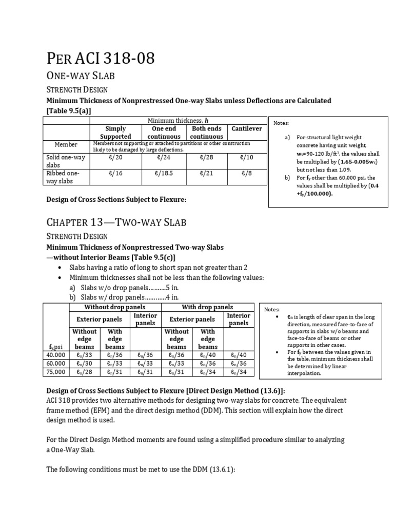 ACI 318 One-Way and Two-Way Slab Design | PDF | Beam (Structure) | Bending