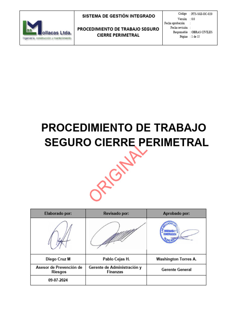 Procedimiento Seguro Cierre Perimetral | PDF | Valores