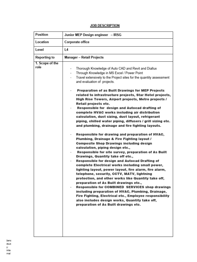 Junior MEP Design Engineer Role | PDF | Engineering