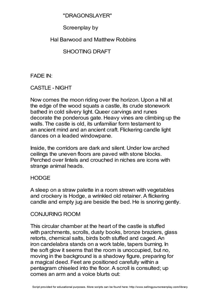 Dragon slayer script pdf