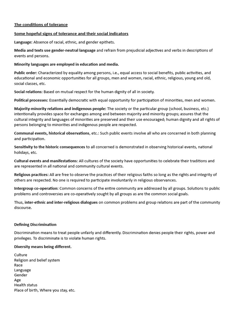 Conditions for Social Tolerance and Rights | PDF | Self Awareness ...