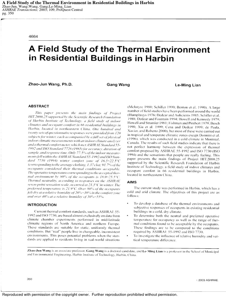 Thermal Environment Study in Harbin Homes | PDF | Science & Mathematics