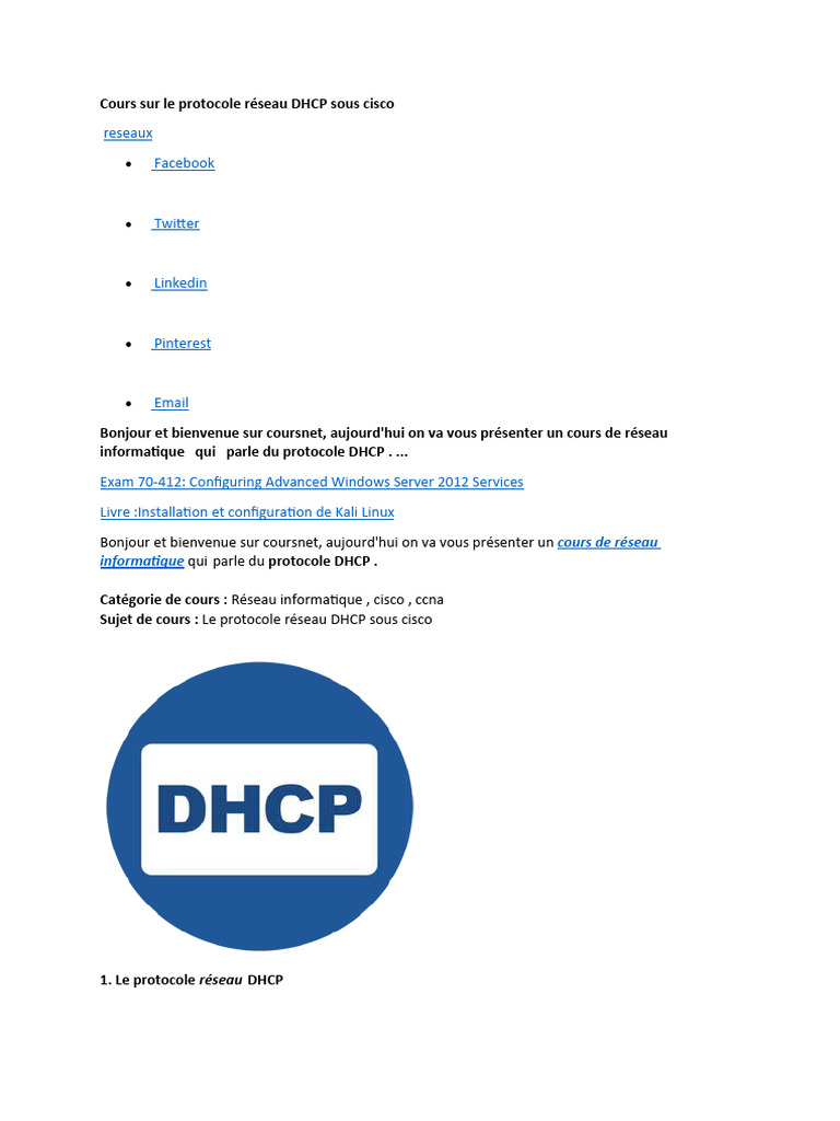 Configuration DHCP sur routeur Cisco | PDF | Adresse IP | Protocoles de ...