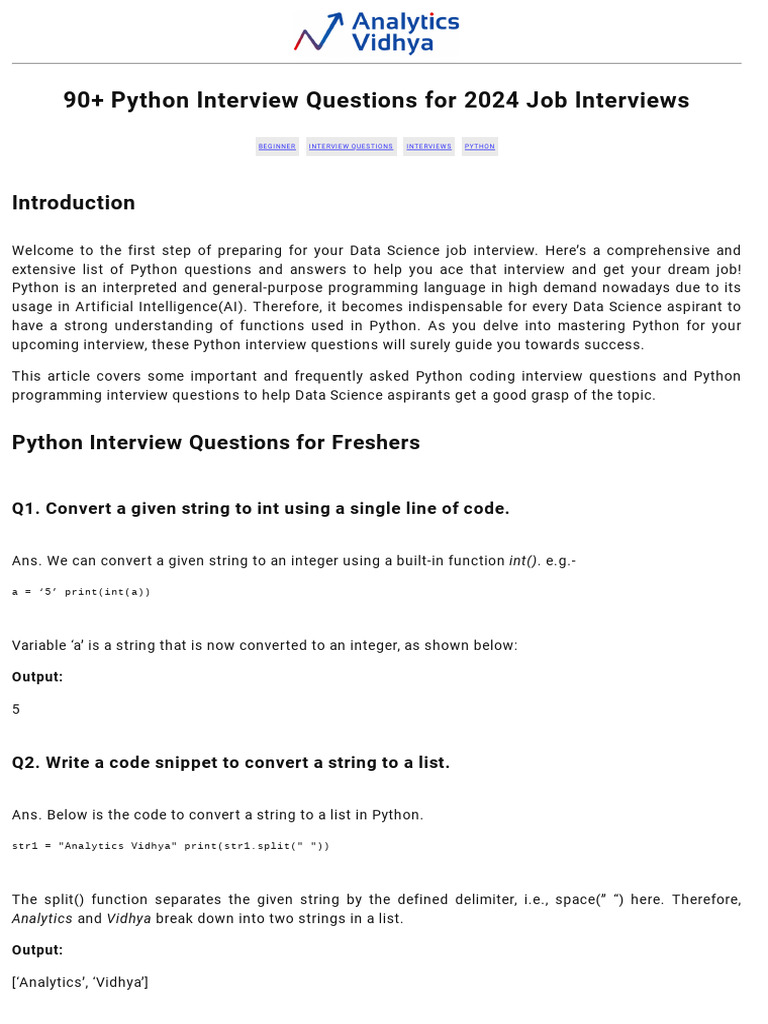 90 Python Interview Questions and Answers (2024 Edition) | PDF ...