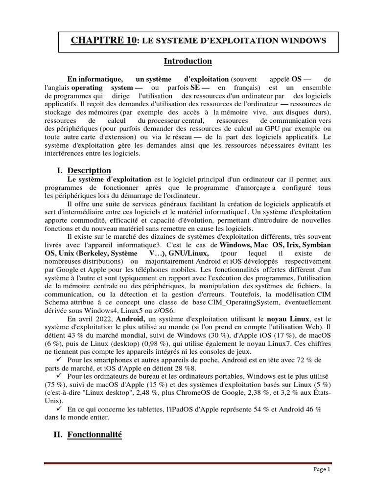 Système d'exploitation : Fonctionnalités clés | PDF | Système d ...