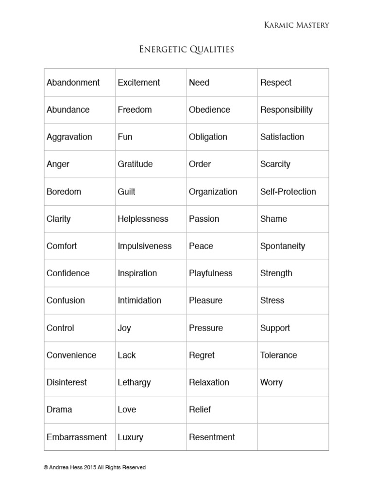 Karmic Mastery: Energetic Qualities Guide | PDF