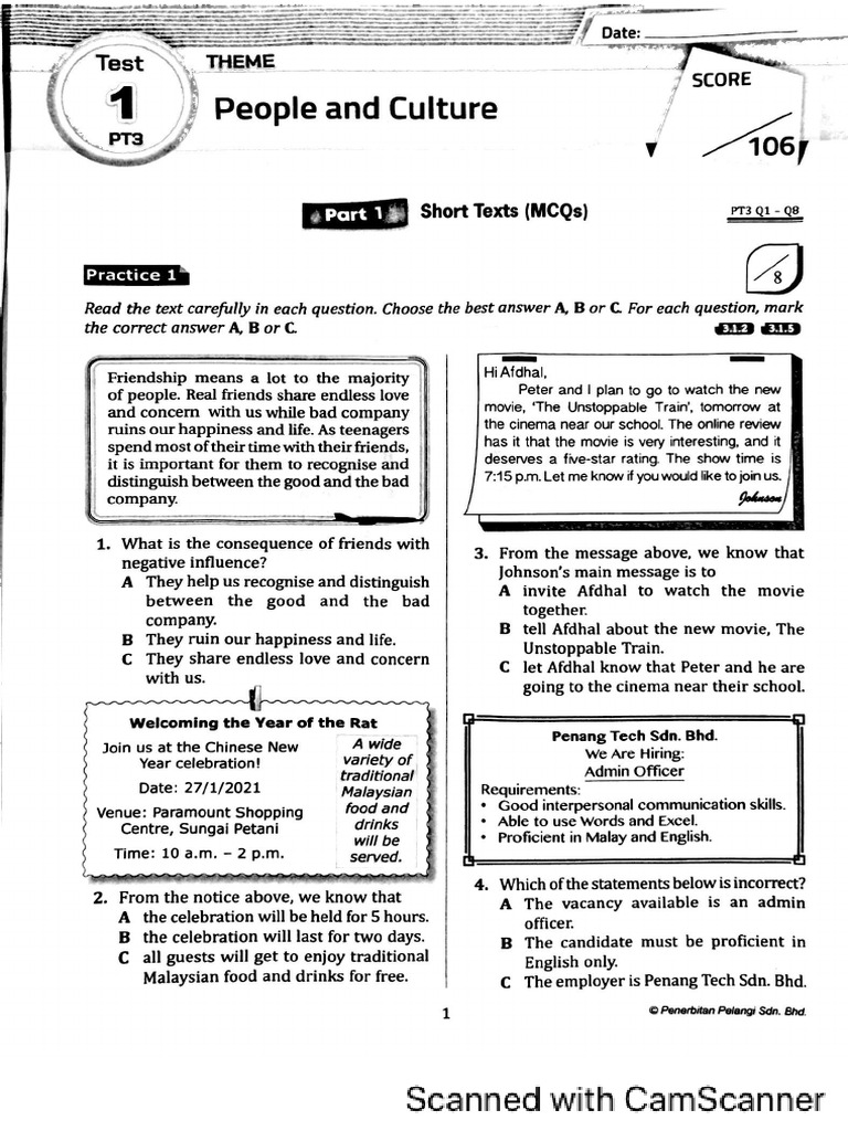 Form 1 English 2 August 2024 | PDF