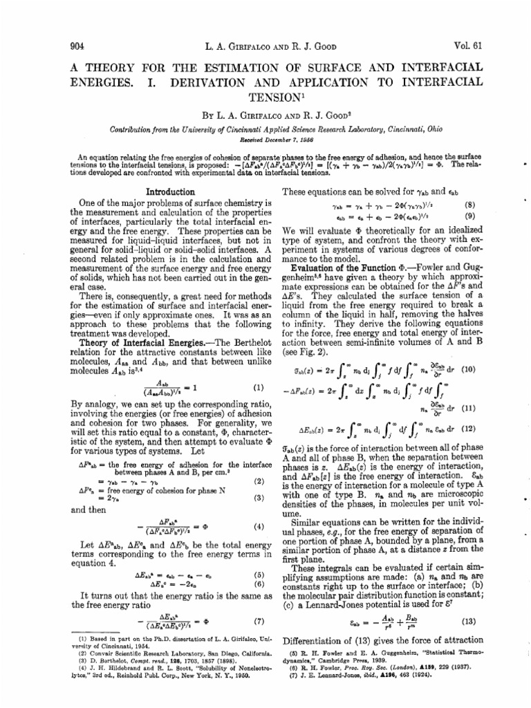 A theory for the estimation of surface and interfacial energies