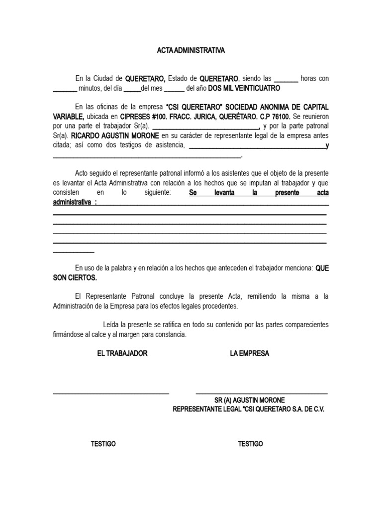 Acta Administrativa | PDF