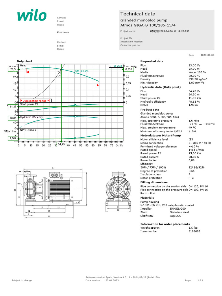 33.5@25 Data - Sheet - Atmos - GIGA-B - 100 - 285-15 - 4 | PDF | Pump ...