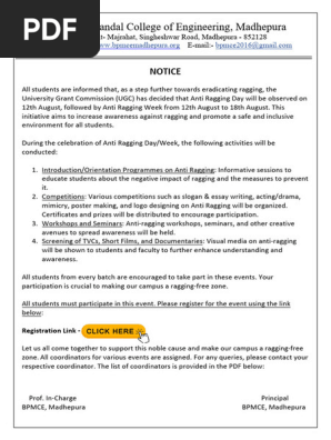 Anti Ragging Week Notice
