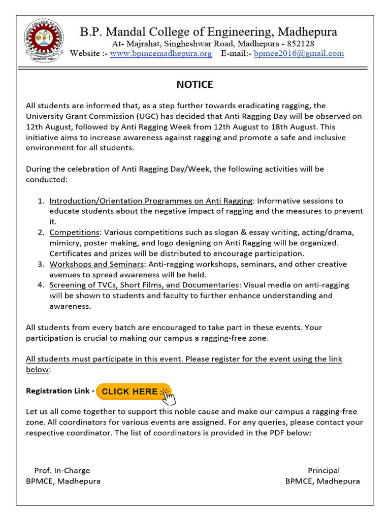 Anti Ragging Week Notice | PDF