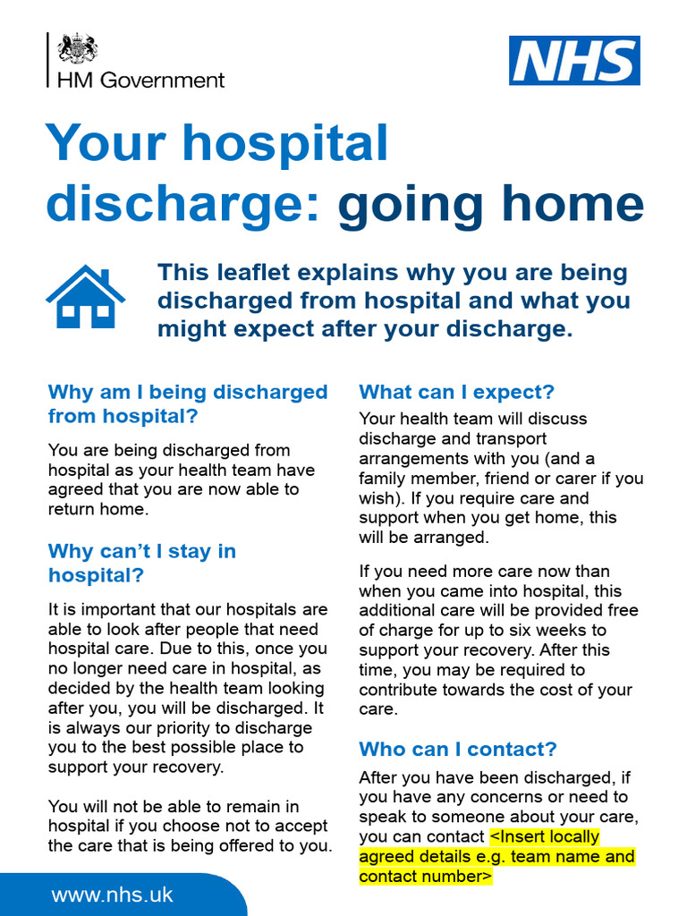 Hospital Discharge: Going Home Guide | PDF