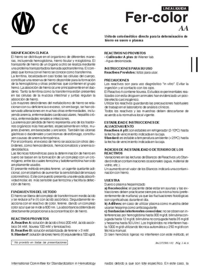 Fer Color Aa Liquida SP | PDF | Hierro | Bioquímica