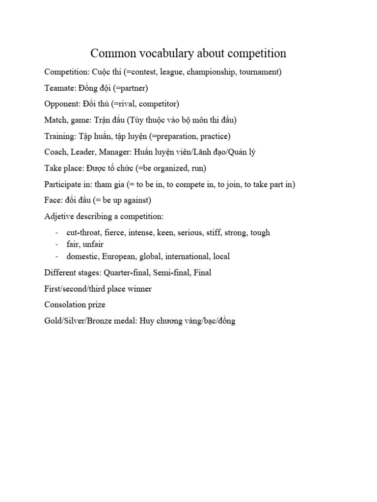 Common Vocabulary About Competition | PDF | Career & Growth
