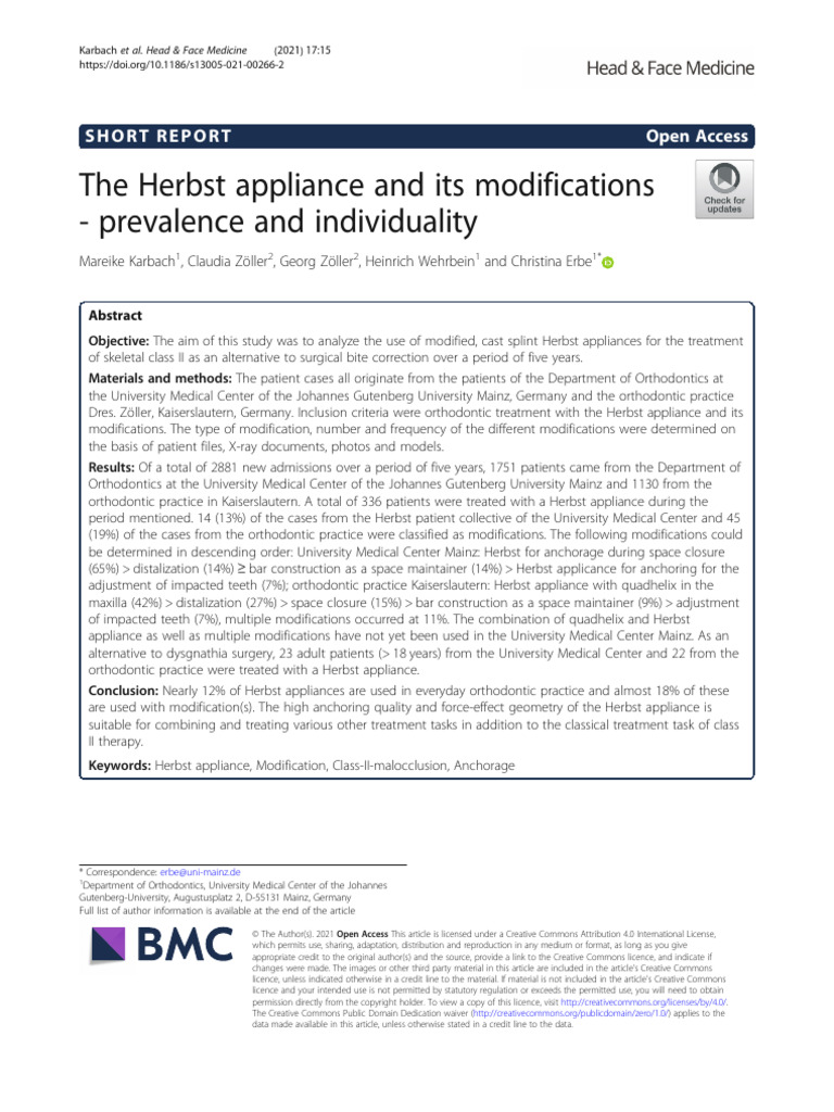 2021 H&FM - The Herbst Appliance and Its Modifications- Prevalence and ...