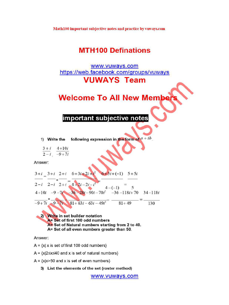 MTH100 Important Subjective Notes1 Page 0001 | PDF
