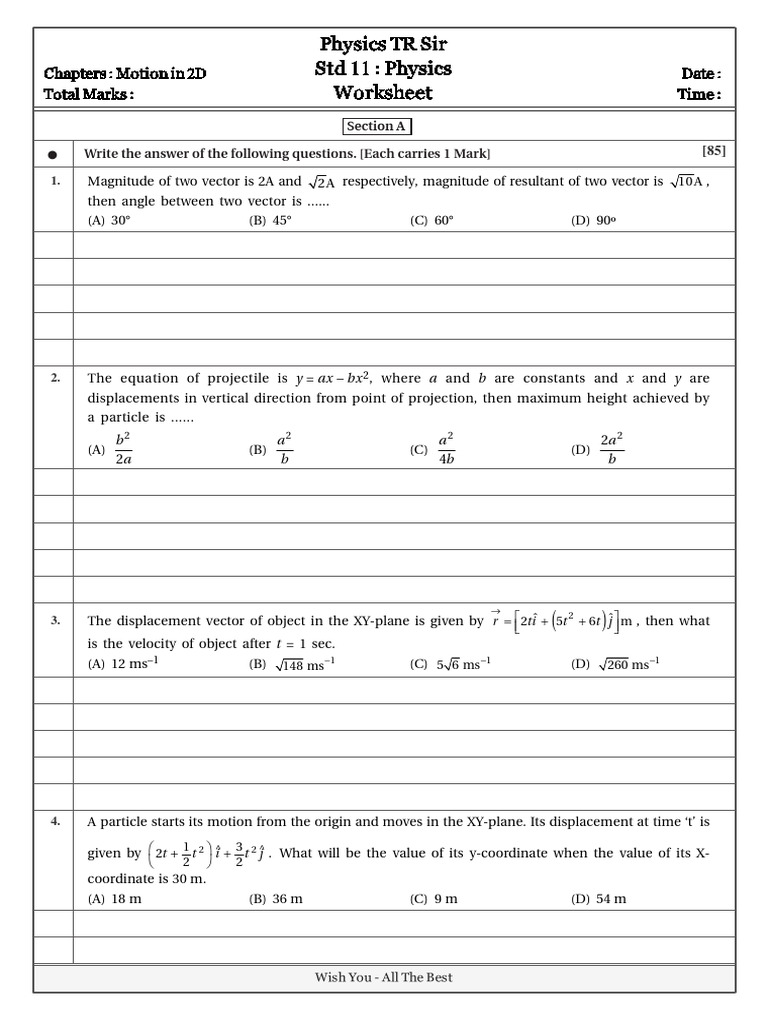 2D Motion Practice Sheet | PDF | Acceleration | Velocity