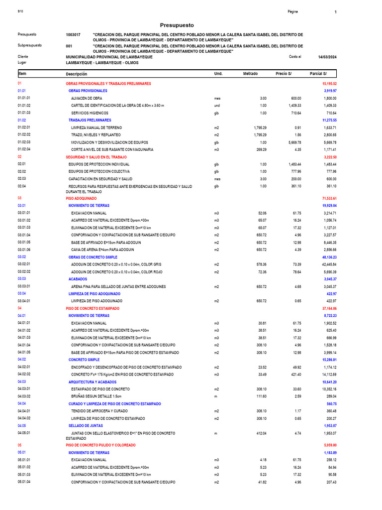 Presupupesto+final+2024 20240717 133536 916 | PDF | Hormigón ...