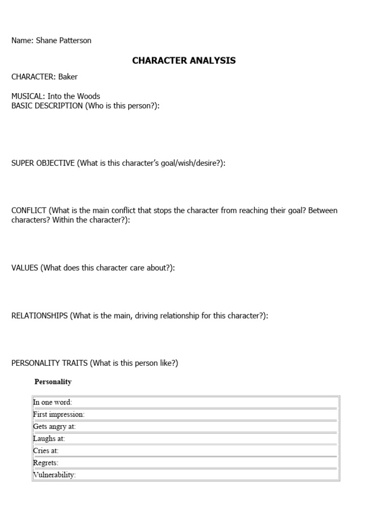 Baker Character Analysis in Into the Woods | PDF | Self-Improvement