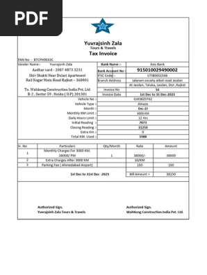 Vehicle Bill Sample 2023 Rajkot