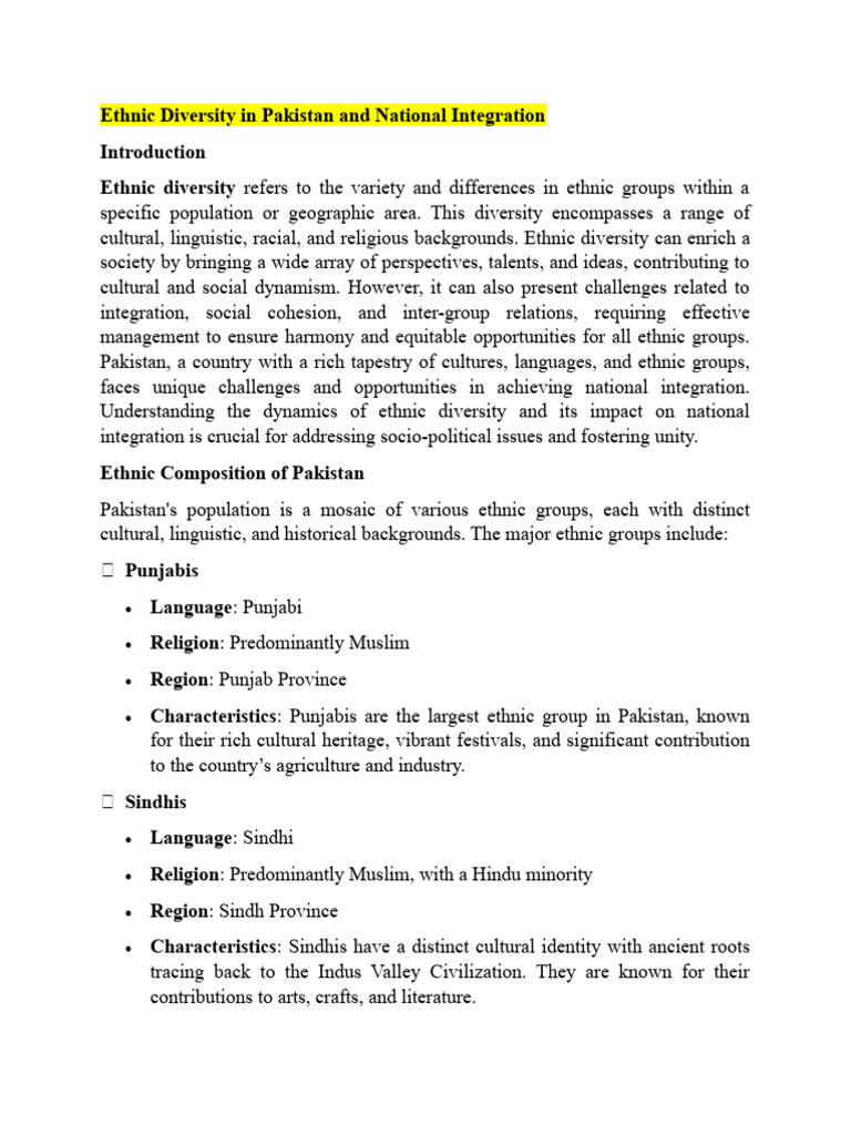 Ethnic Diversity in Pakistan and National Integration | PDF | Pakistan ...