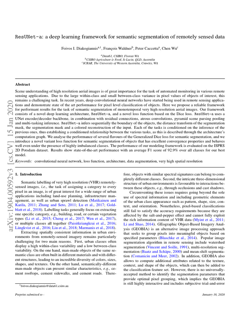 Resunet-A: A Deep Learning Framework For Semantic Segmentation of ...
