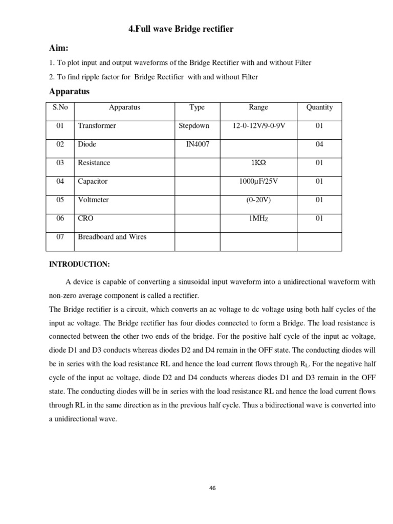 Bridge Rectifier Experiment Analysis | PDF | Rectifier | Electricity