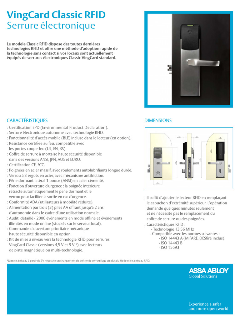 VingCard Classic RFID Product Sheet Francais | PDF | Radio-identification