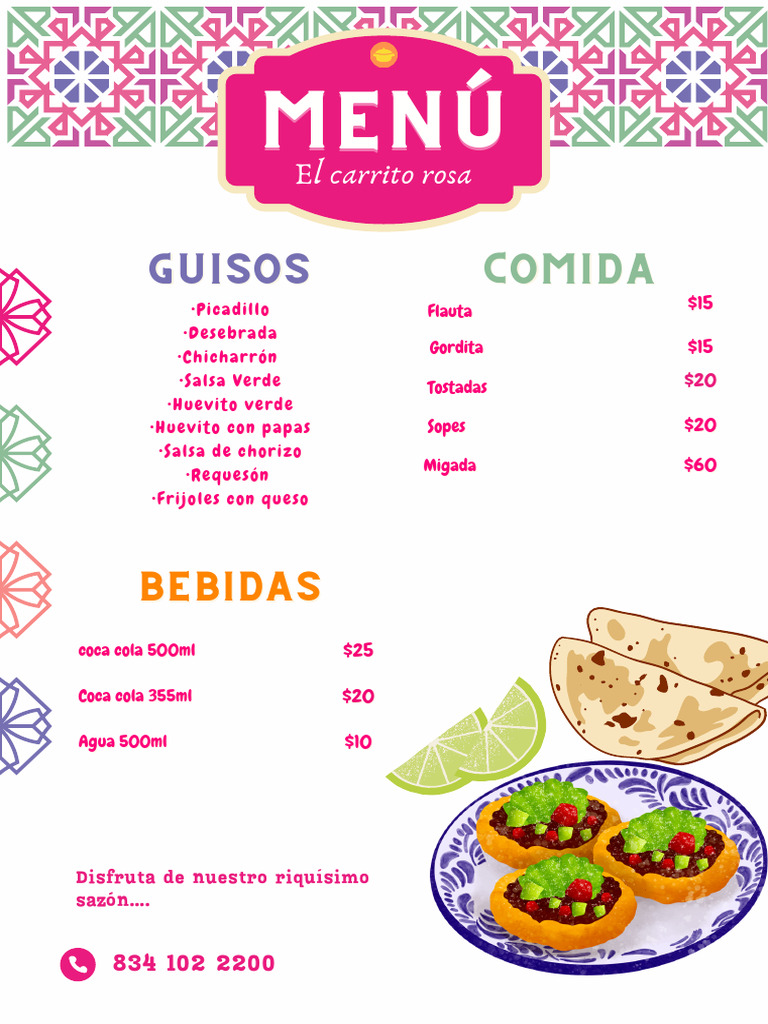 Menú del Carrito Rosa: Comida y Bebidas | PDF
