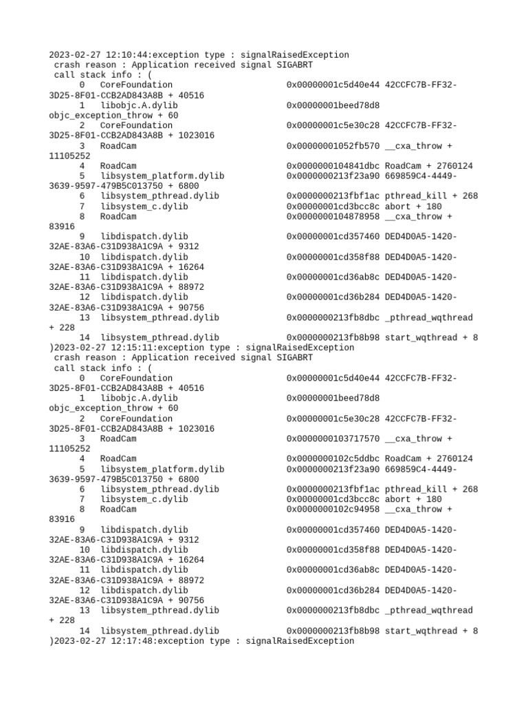 RoadCam SIGABRT Crash Analysis | PDF | Concurrent Computing ...