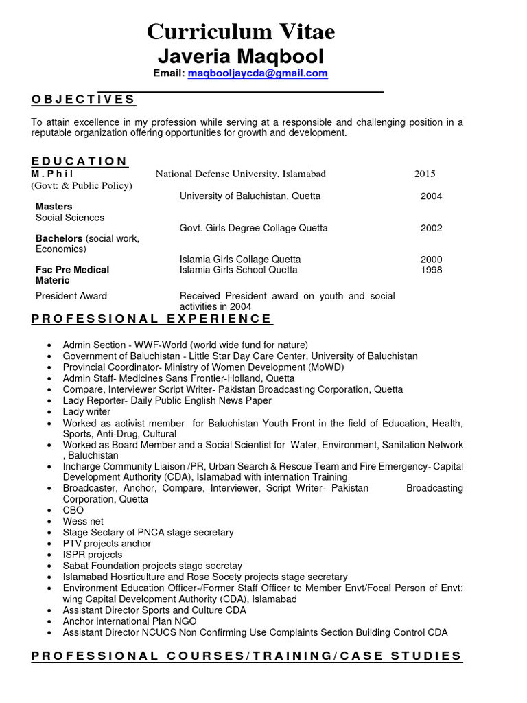 C.V Javeria (Un) .Doc 3 Pages | PDF