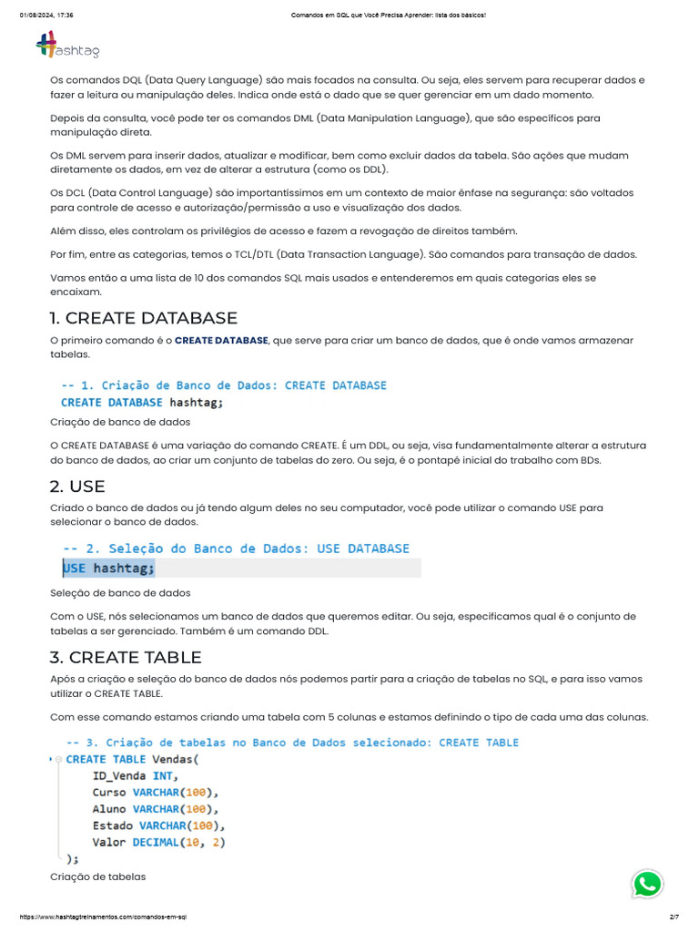 Comandos SQL Essenciais para Iniciantes | PDF | SQL | Recuperação de ...