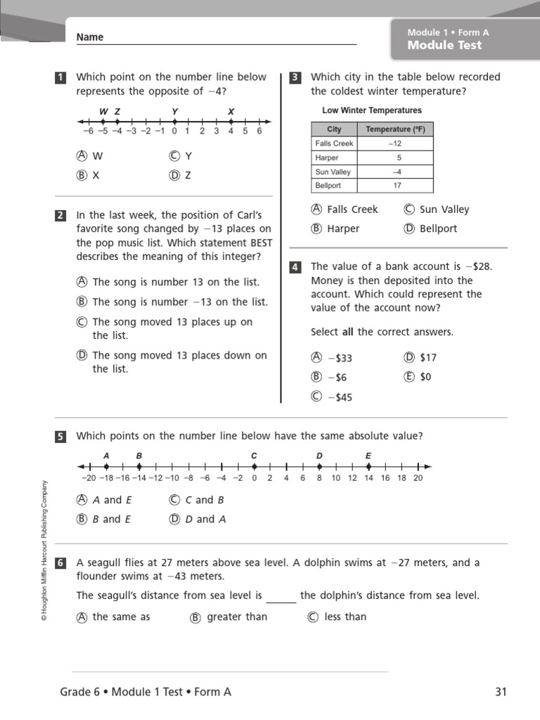 Grade 6 Math Module 1 Test Form A | PDF | Earth Sciences