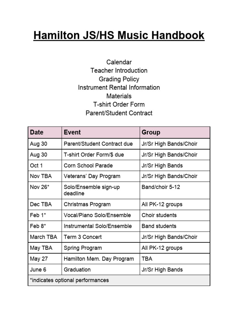 Student Handbook | PDF | Musical Instruments | Saxophone