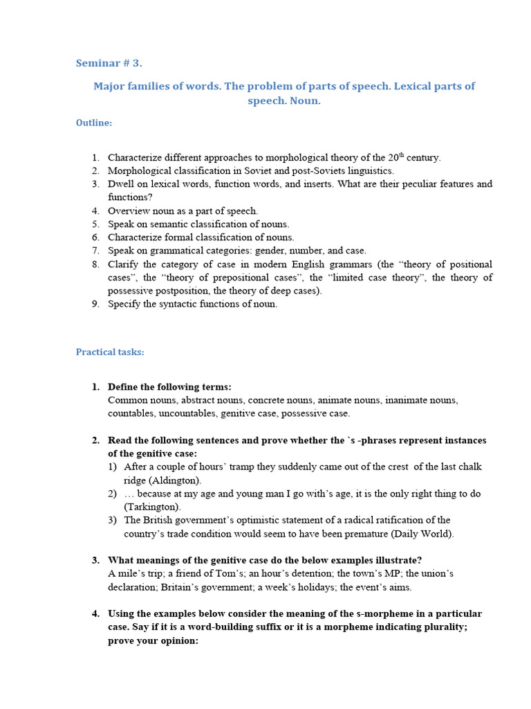 Noun Morphology and Classification Seminar | PDF | Noun | Part Of Speech